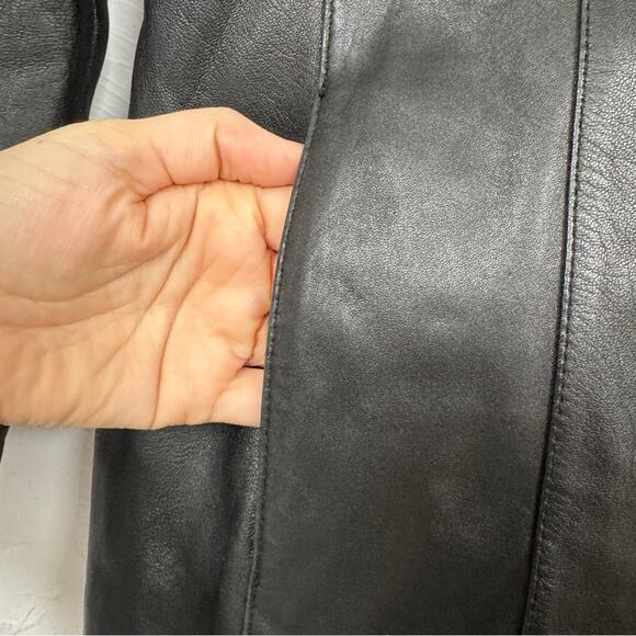Vintage Wilson’s Leather Black Fitted Long Line Jacket Womens M Y2K 90s Rachel - Picture 3 of 12